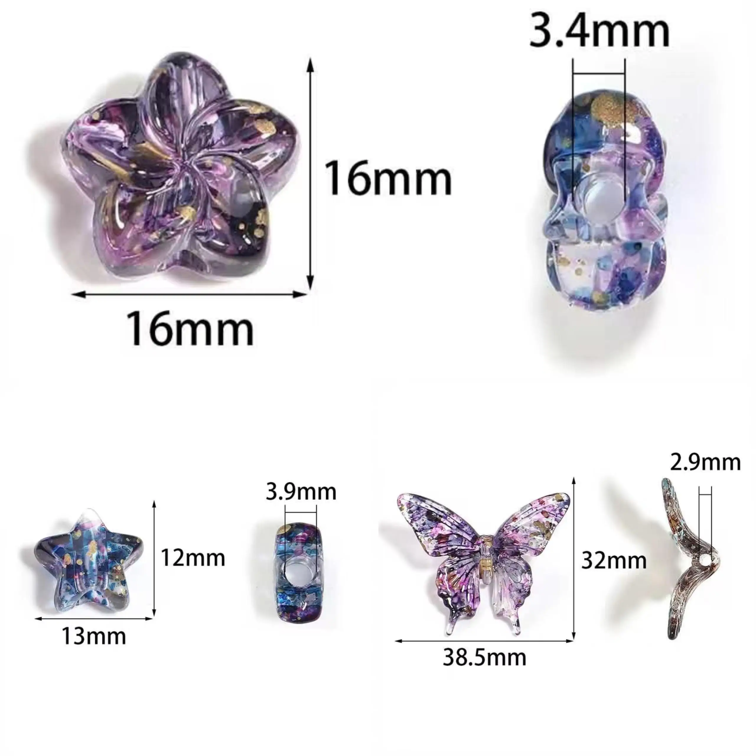 5/10 Stück Bunte Transparente Tintenbesprühte Acrylperlen Stern Blume Schmetterling Lose Perlen für Schmuckherstellung DIY Zubehör – Detail 1