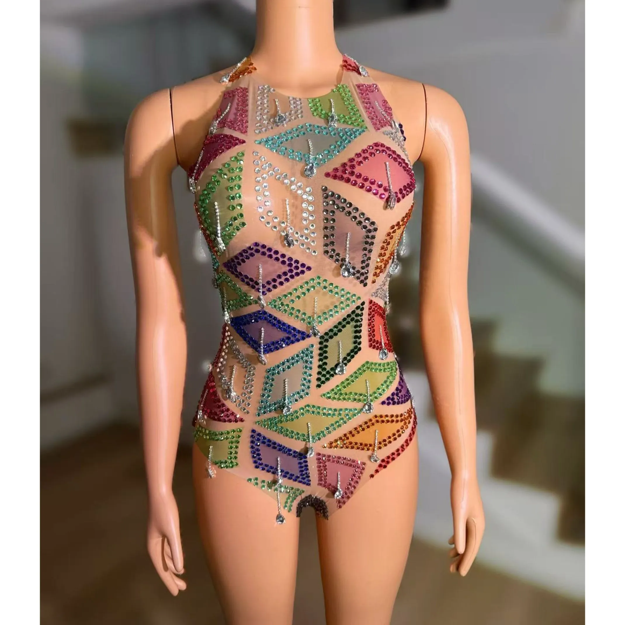 مثير منظور شبكة الماس فستان فريق أداء المرحلة زي ملهى ليلي بار Dj المغني جوجو ملابس الراقصات الحفلات DN21083