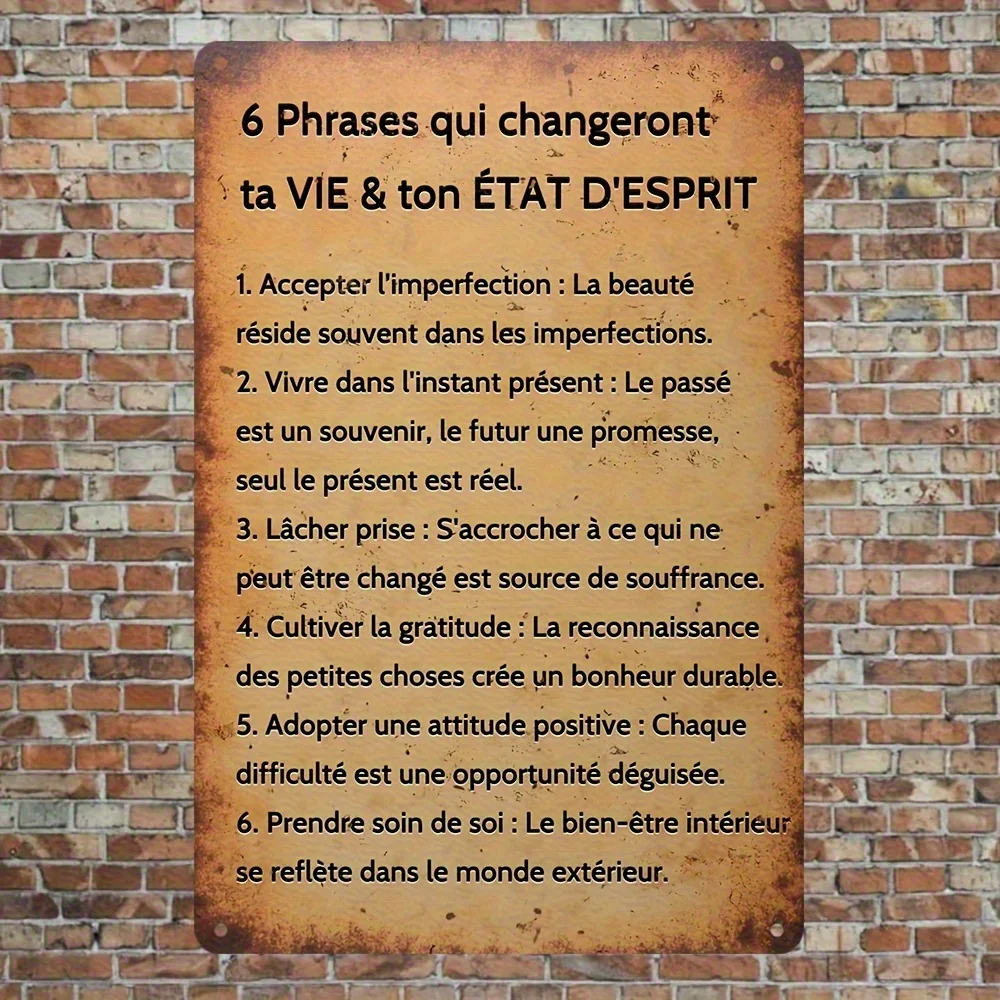 Vintage French Inspirational Quotes Iron Wall Sign -  Rustic Metal Mural with Aged Finish, Pre-Drilled Holes for Easy Hanging -