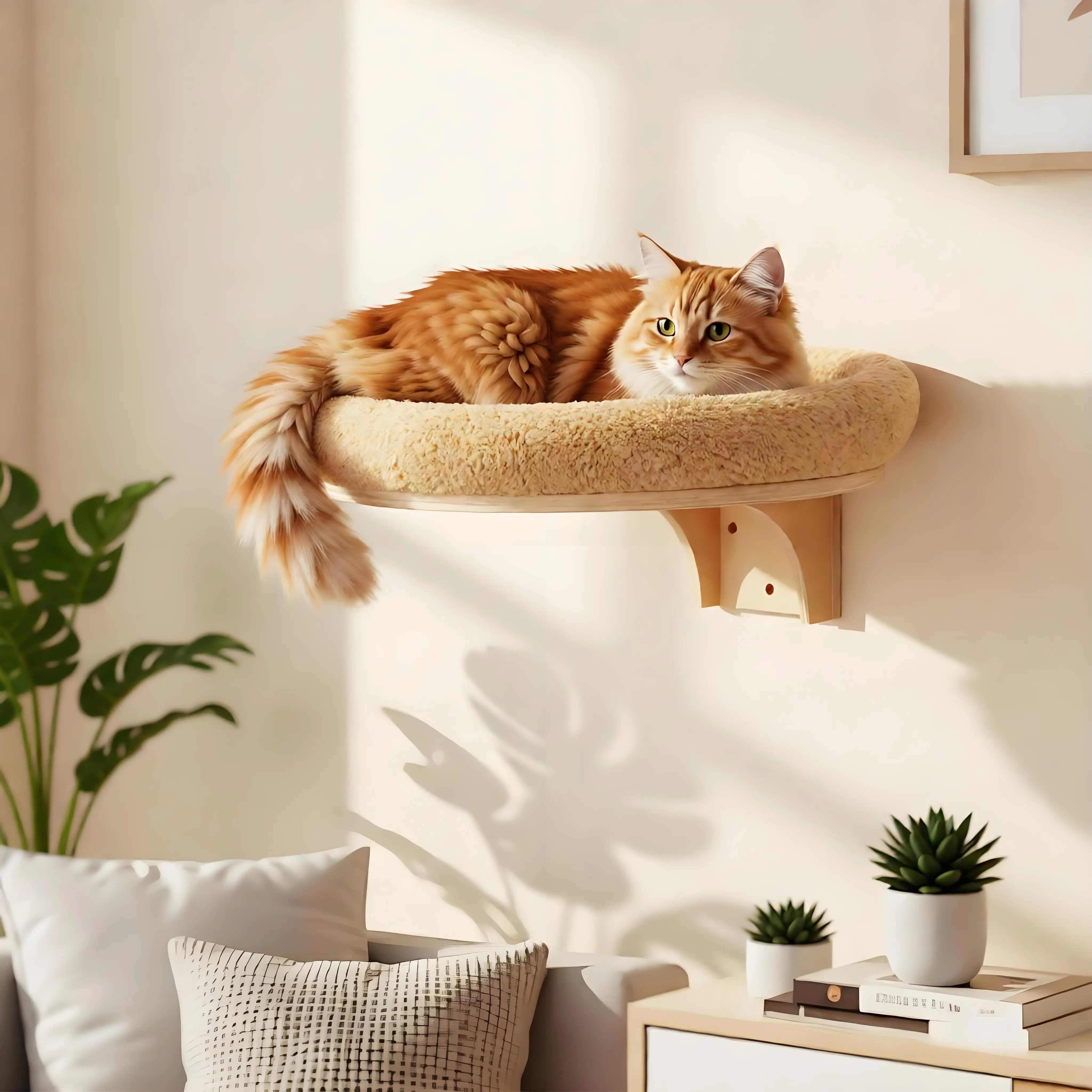 Cat Wall Mounted Solid Wooden Furniture Climbing Ladder and Cat Hammock with Scratching Post for Activity Indoor Cats Perches