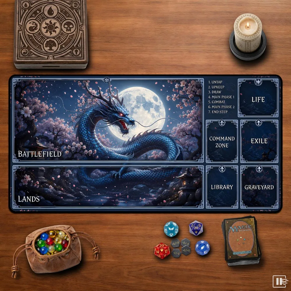 Japaness Cherry Blossom Dragon Playmat With Game Zones Neoprene Non-slip Commander Card Game Mat for Magic The Gathering