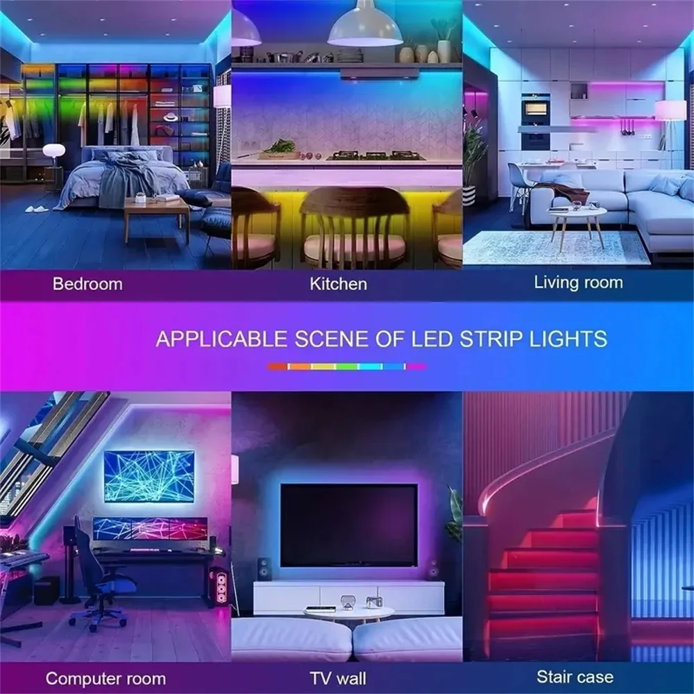 WIFI APP 5050 RGB LED Strip 24K Control z baterią i zasilaczem z wtyczką amerykańską do dekoracji wnętrz i oświetlenia otoczenia