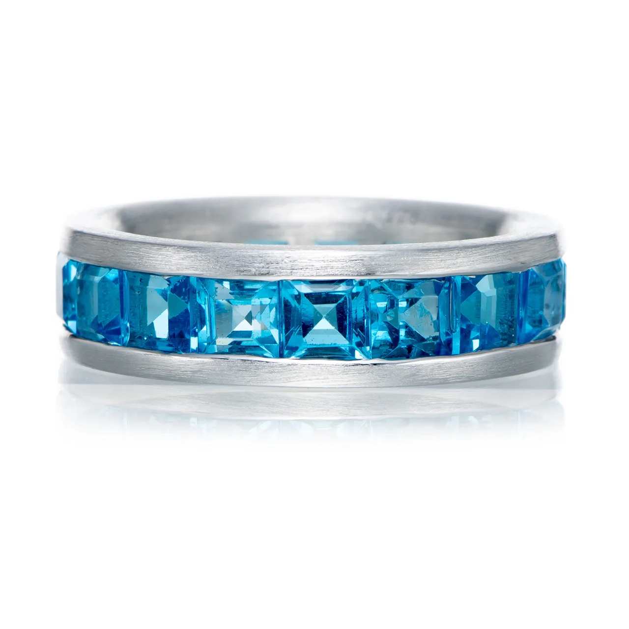 

Swiss Blue Topaz Rhodium Over Sterling Silver Ring