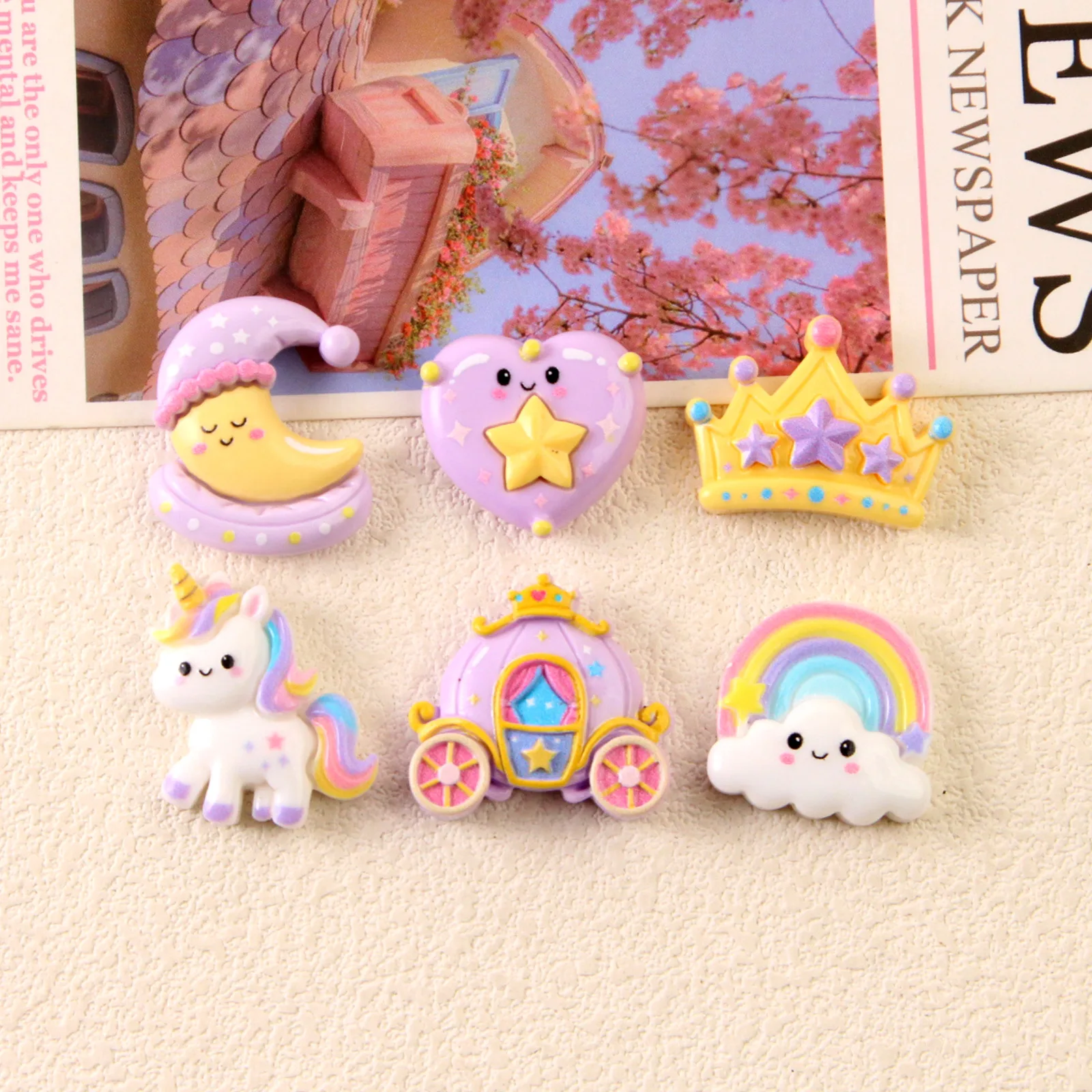 100pcs Kawaii Mini Rainbow White Cloud Horse Car Moon Resin Flatback Cabochon DIY for Hairpin Keychain Earrings Scrapbook view 4