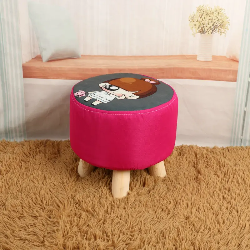 Solid wood block stool cartoon cloth shoe changing stool for children