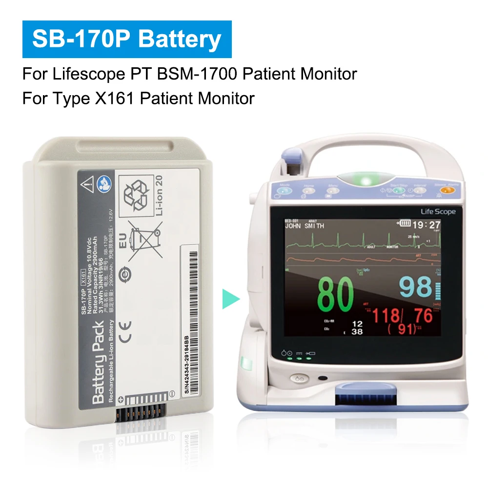 SB-170P X161 Replacement Li-ion Battery For Nihon Kohden Lifescope PT BSM-1700 Patient Monitor 10.8V 2900mAh 31.3Wh