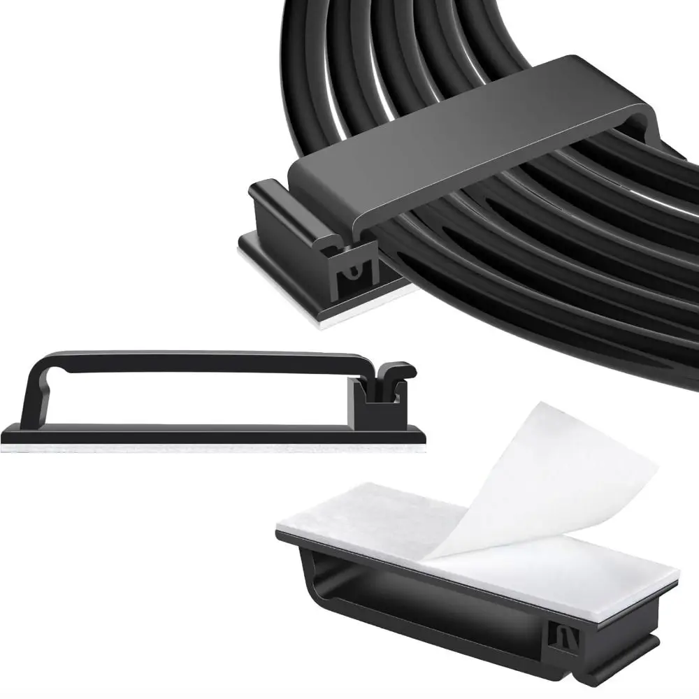 Cord Manager Self-adhesive Cable Organizer Black White Plastic Cable Clamp Cable Management Desk Home Office