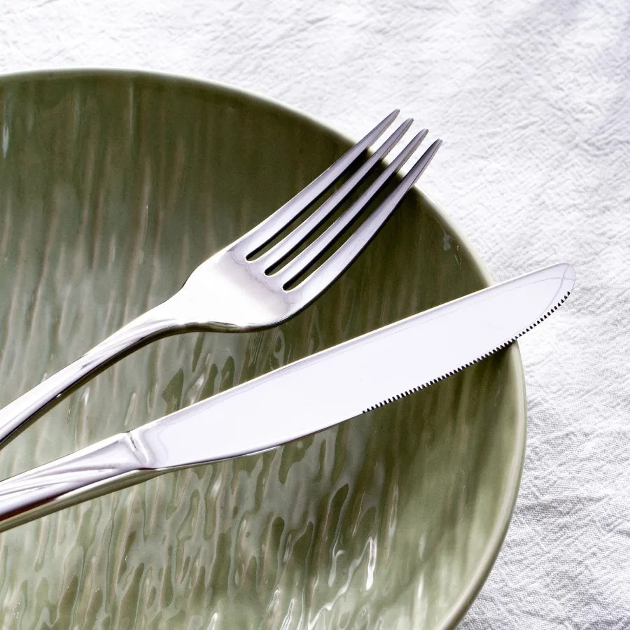 Set Peralatan Makan Wave Design Silverware untuk 4 Orang, 20 Buah, Set Peralatan Makan Artistik dari Baja Anti Karat dengan Pola Fibonacci, Berkualitas Tinggi, Permukaan Cermin