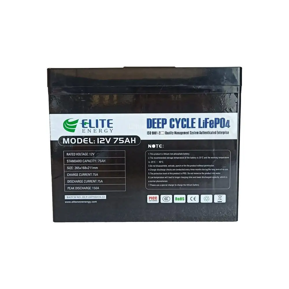 Elite 12V Car Battery 75ah Lithium Ion Phosphate  for Car/Truck/Generator