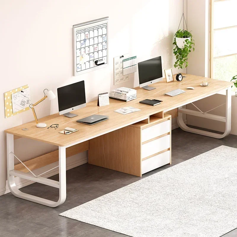 78 Inch Extra Long Desk,  Two Person Desk Long Computer Desk，Double Desk with 2 Drawers, with Storage Shelves, Writing Table