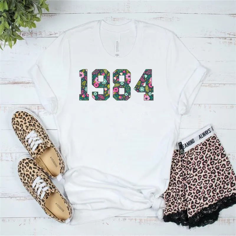 Personalized 1984 Birthday Custom Birth Year Number t-shirt, 40th Birthday Forest Short Sleeve Top Tees 100%Cotton Drop shipping