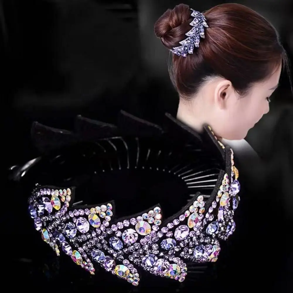 Floral Hair Claw Clips Expandable Style Crystal Rhinestone Twist Hair Clip Shiny Finish Ponytail Buckle Hair Accessories