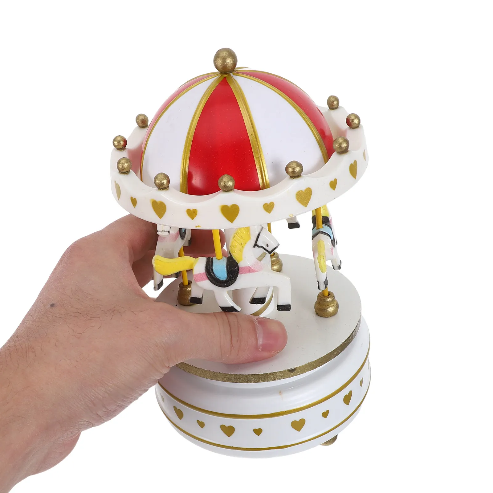 Carousel Music Box Vintage Handcrafted Wind-Up Mechanical Merry-Go-Round Rotating Holiday Christmas Ornament for Office Desk