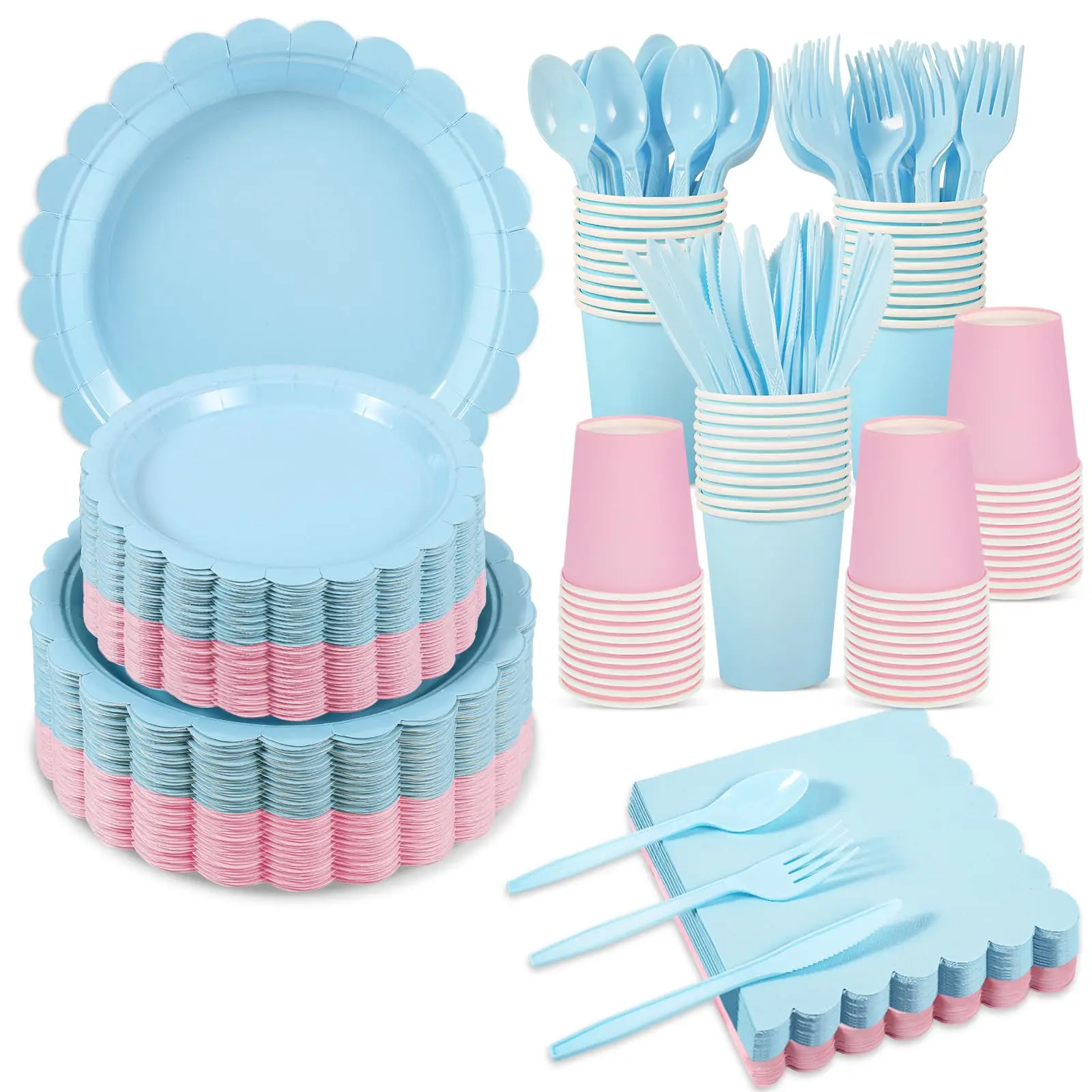 Assiettes de fête jetables rose clair et bleu clair, tasse de serviette, décor de fête d'anniversaire, fête de sexe pour bébé, fournitures de fête prénatale