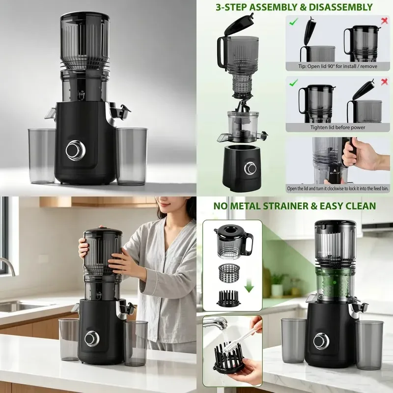 wwfor Household Electric Hydraulic Slow Juicer Easy to Clean Large Mouth Cold Pressed Orange Juice Press