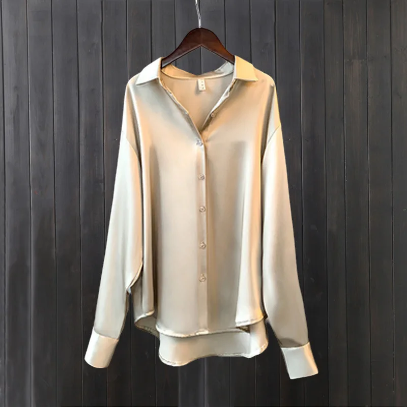 

Атласная рубашка, женская весенне-летняя солнцезащитная рубашка, повседневная свободная и универсальная драпированная рубашка с длинными рукавами, тонкий гладкий топ