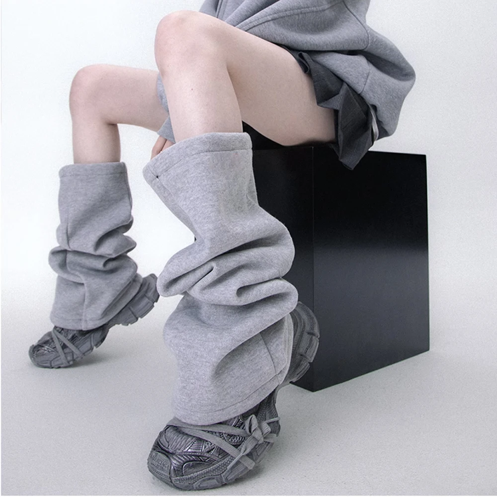 Fashion Women Y2k Terry Fabric Loose Socks Sleeves Cool Girl Grey Knee High Leg Warmers Foot Leg Cover Leg Warmer Calf Gaiters