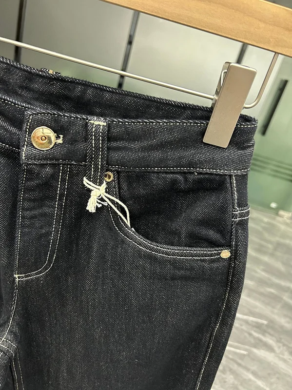 Jenny&Dave Vintage Navy Mom Jeans Women's Mid-Waist Blue and Black Non-Fading Fleece-Lined Straight Denim Pants Woman Clothes - view 5