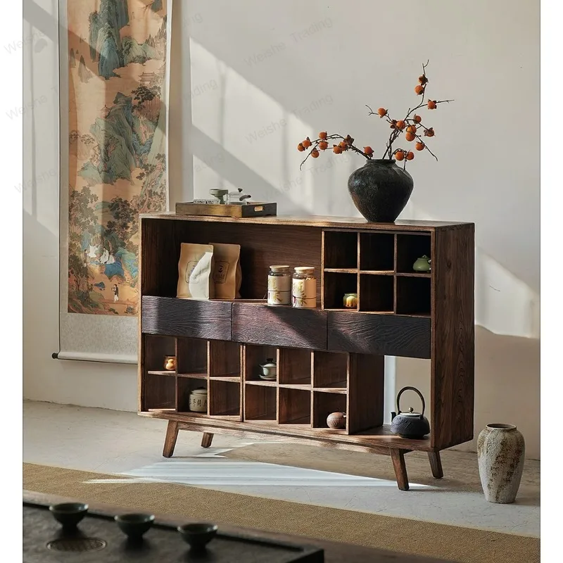 

Wabi Side Cabinet Rack Solid Wood Tea Cabinet Entrance Cabinet Homestay Tea Room Storage Storage Display Shelf