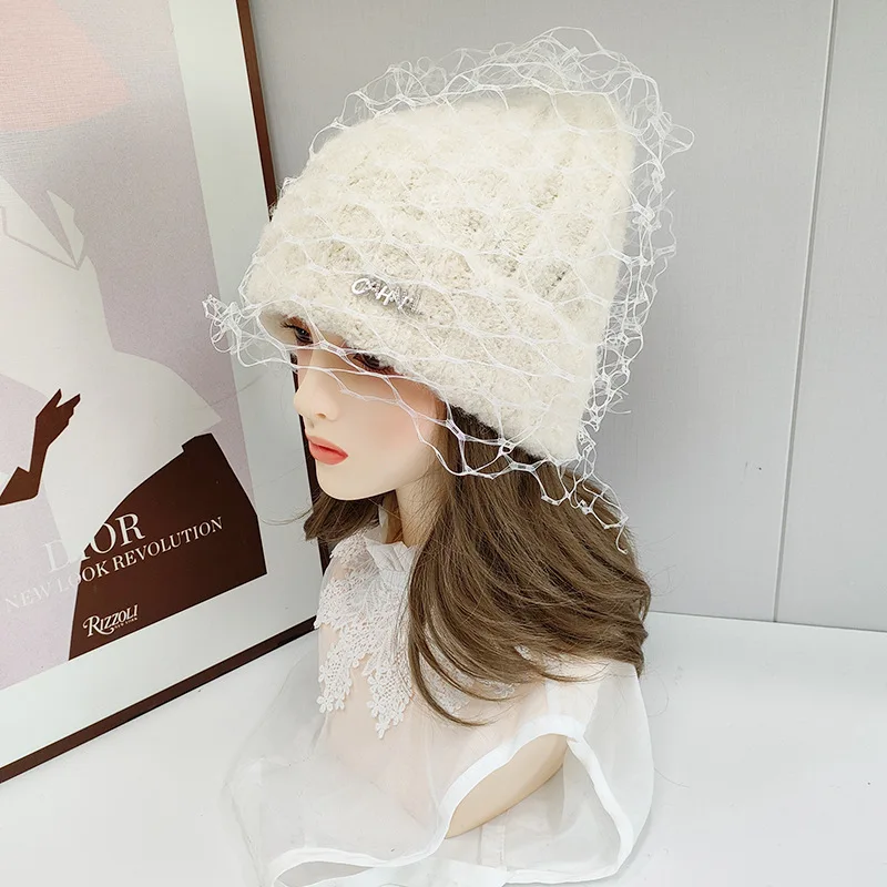 Hat Veil Women Winter Acrylic Knit Beanie Warm Accessory For Cold Weather Autumn Sports Skiing Outdoor Holiday