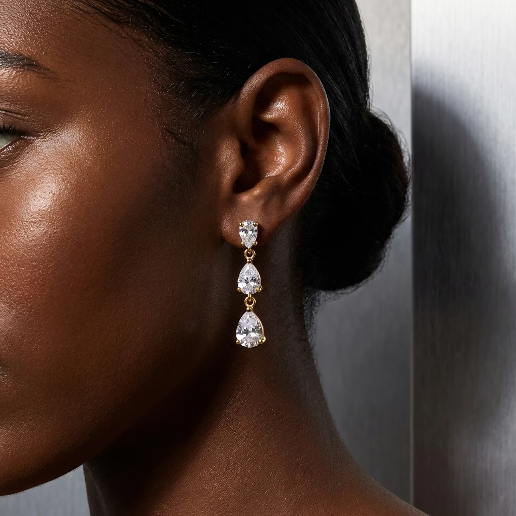 Exquisite Kristall-Wassertropfen-Ohrringe mit Kubischem Zirkonia für Damen, Silberfarben, mit Zirkon-Einlage, Hängeohrringe, Vielseitiger Partyschmuck – Detail 5