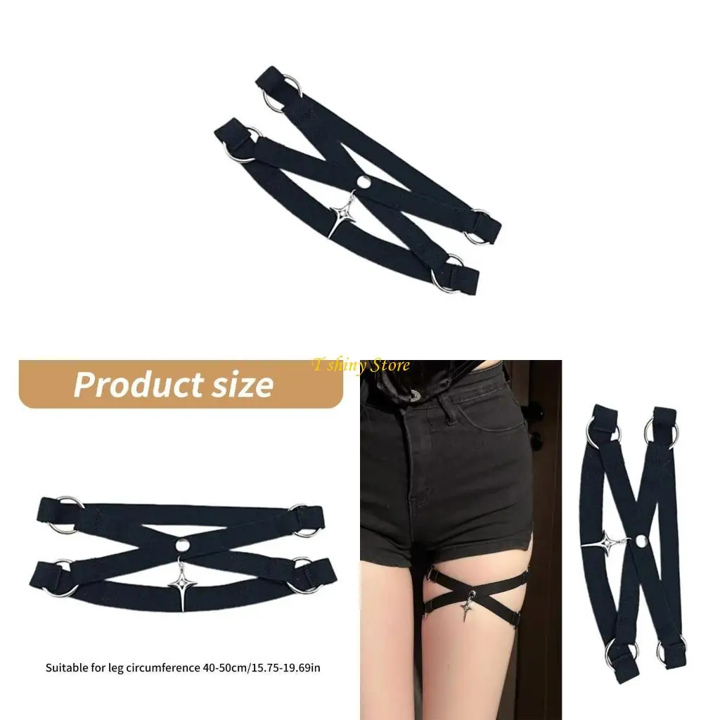 

N58f Женщины упругое завязки бедра с металлическим звездным подвесным готическим жгутом ремня ноги