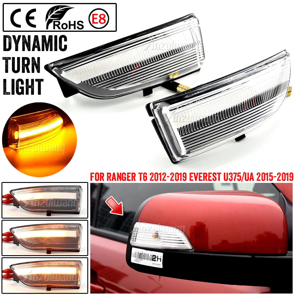 2pcs Dynamic Sequential Blink LED Side Mirror Turn Signal Light For Ford Everest U375/UA 2015-2019 Ranger T6 Raptor Wildtra