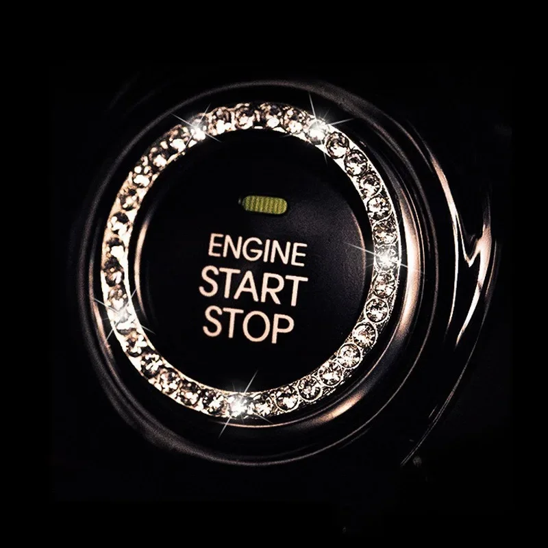 Car with drill, one key start ring, circular decoration, engine ignition ring, flashing rhinestone decoration accessories