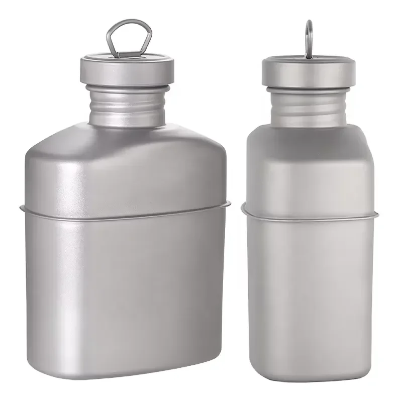 3pcs Titanium Drinking Water Bottle Canteen Mess Tin Cup Mug Mess Kit Carry Pouch for Hiking Survival OEM