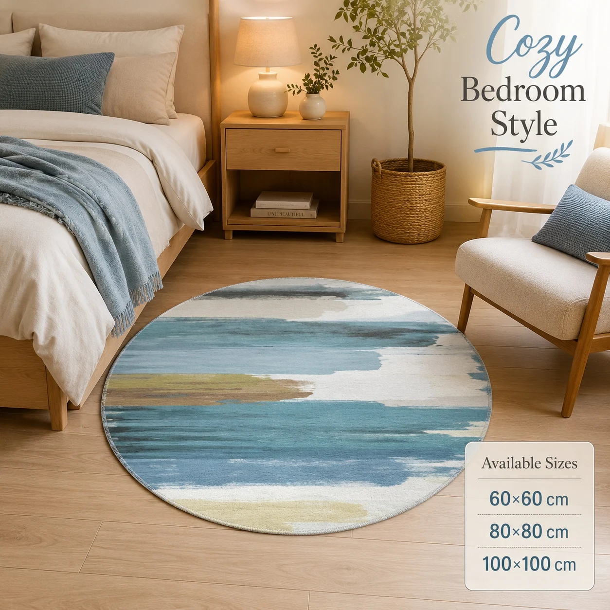 

Abstract Round Rug Watercolor Blue Area Rug Non Slip Soft Circle Floor Mat for Living Room Bedroom Modern Home Decor 60 80 100cm