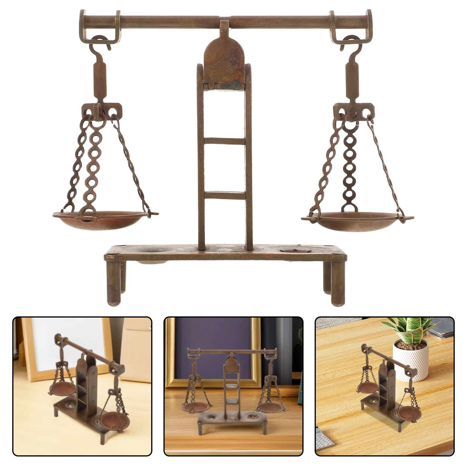 

Vintage Brass Libra Balance Scale Ornament Retro Desk Sculpture Decoration Farmhouse Home Office Display Balancing Scale