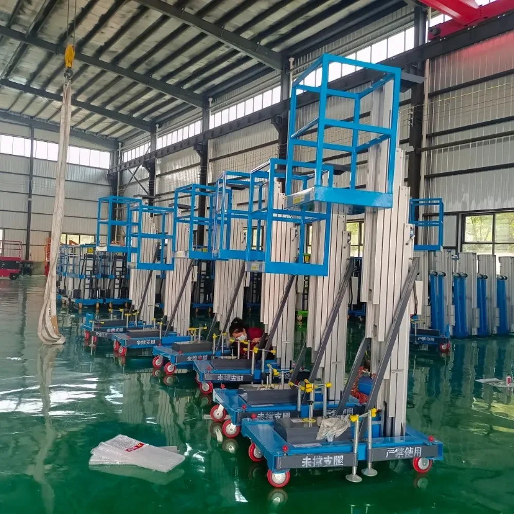 ลิฟท์ไฮดรอลิกไฟฟ้าแบบเสา 4 ม. 6 ม. 8 ม. ลิฟท์แบบพกพาทำจากอลูมิเนียมอัลลอยด์ ลิฟท์แบบยืดหดได้สำหรับขาย