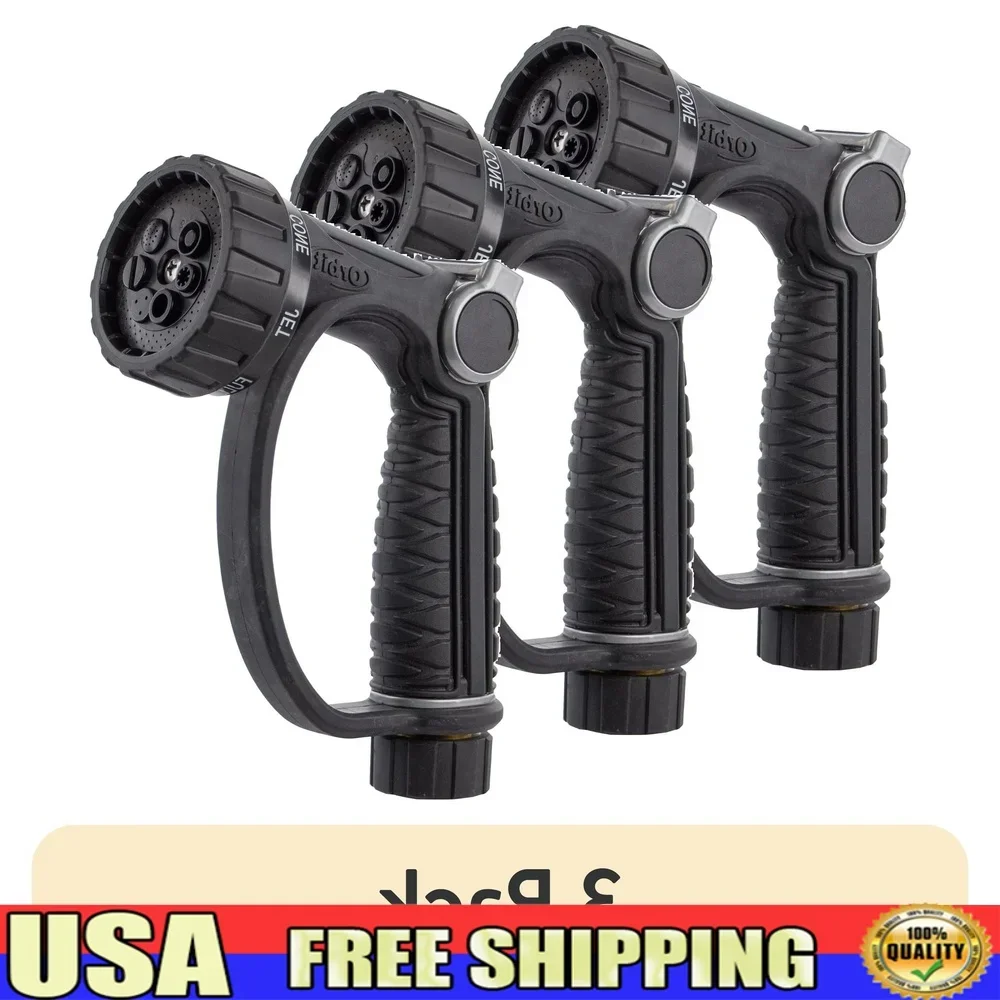 

3 Pack Heavy Duty 7 Pattern Thumb Control D Grip Water Nozzle Adjustable Flow High Pressure Hose Swivel Ergonomic Handle