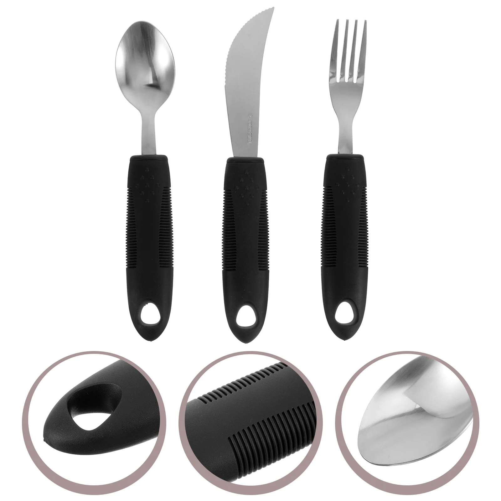 

3 Pcs Easy to Clean Cutlery Portable Adaptive Utensils Set Disabled Tableware Elderly Stainless Steel Neurological Patient