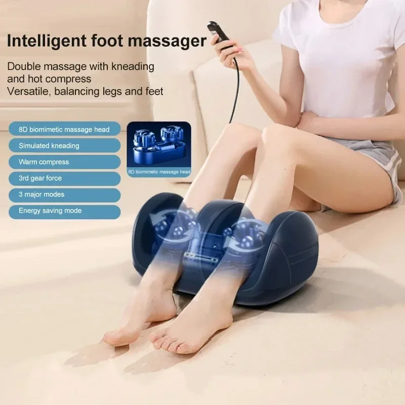 Electric Foot Leg Massager Machine Deep Muscle Hot Compression Heat Therapy Shiatsu Therapy Knead Roller Remote Control Vibrator