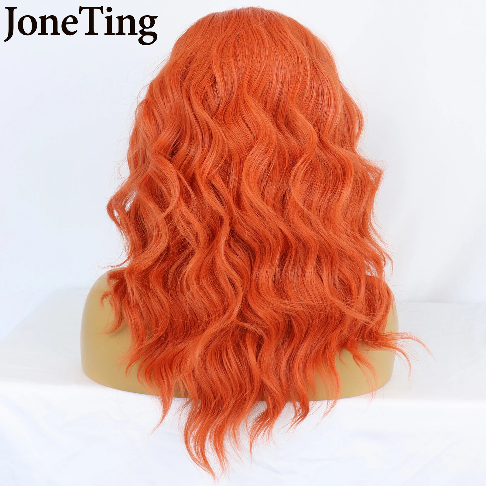 JT Synthetic 55CM Orange Ginger Short Natural Wavy Hair Lace Front Wigs for Black Women Heat Resistant Fiber Curly Cosplay Wigs