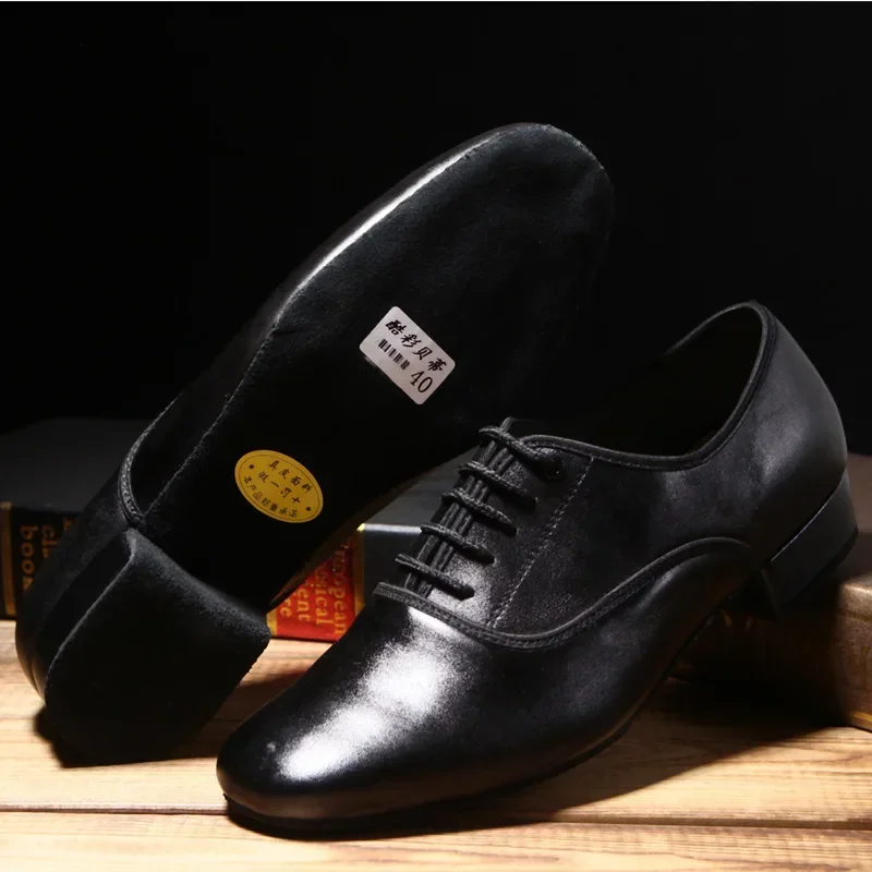 Genuine Leather Male Latin Dance Shoes National Standard Lacquer Leather Soft Soled Square Social Dance Shoe Men Sneakers