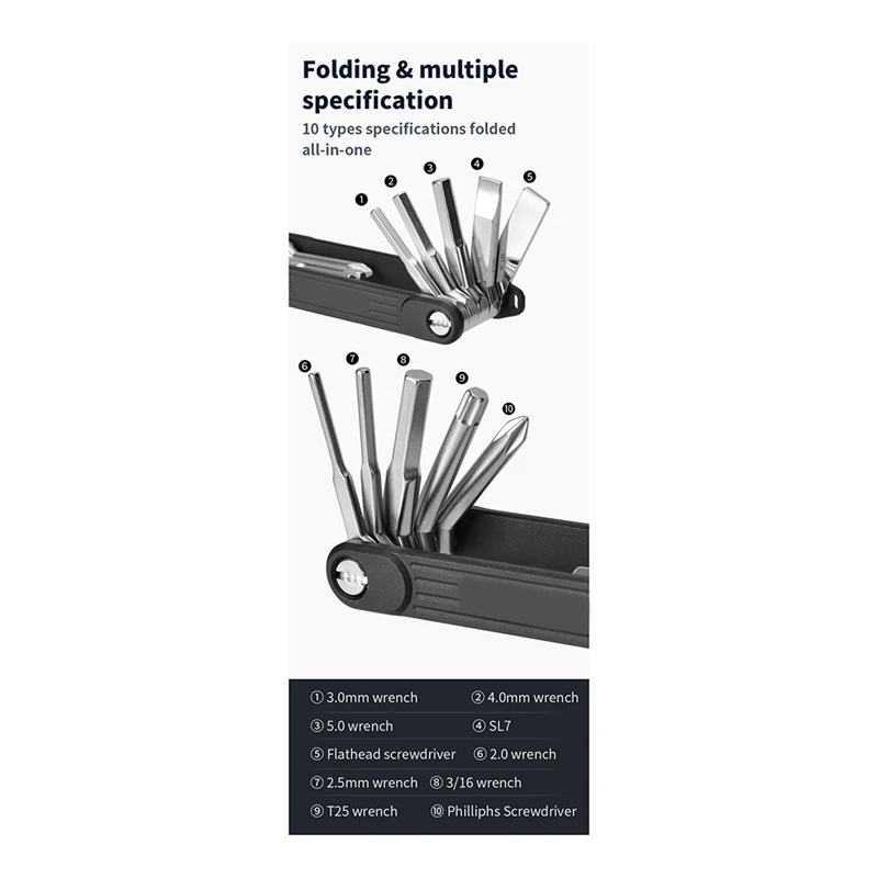 Compact 10-In-1 Foldable Wrench Set For Home Repair & Photography Equipment Assembly