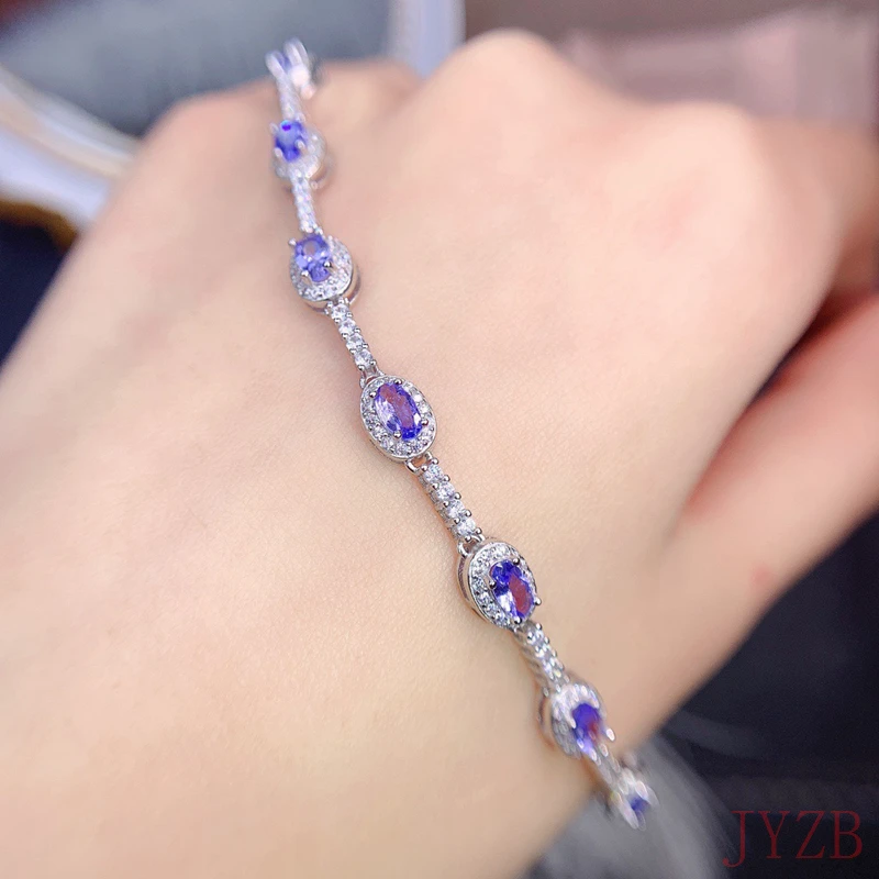 

Genuine 925 Sterling Silver Women's Bracelet Gem Natural Blue Tanzanite Bracelet Adjustable clasp Bracelet Christmas Jewelry