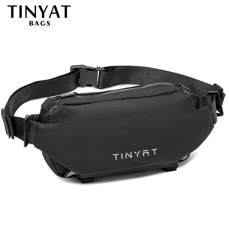 TINYAT 2024 Design Black Waterproof Male Fanny Pack Waist Pack for Men Motorcycle Bag Men's Chest Bag for Fishing Sport Running