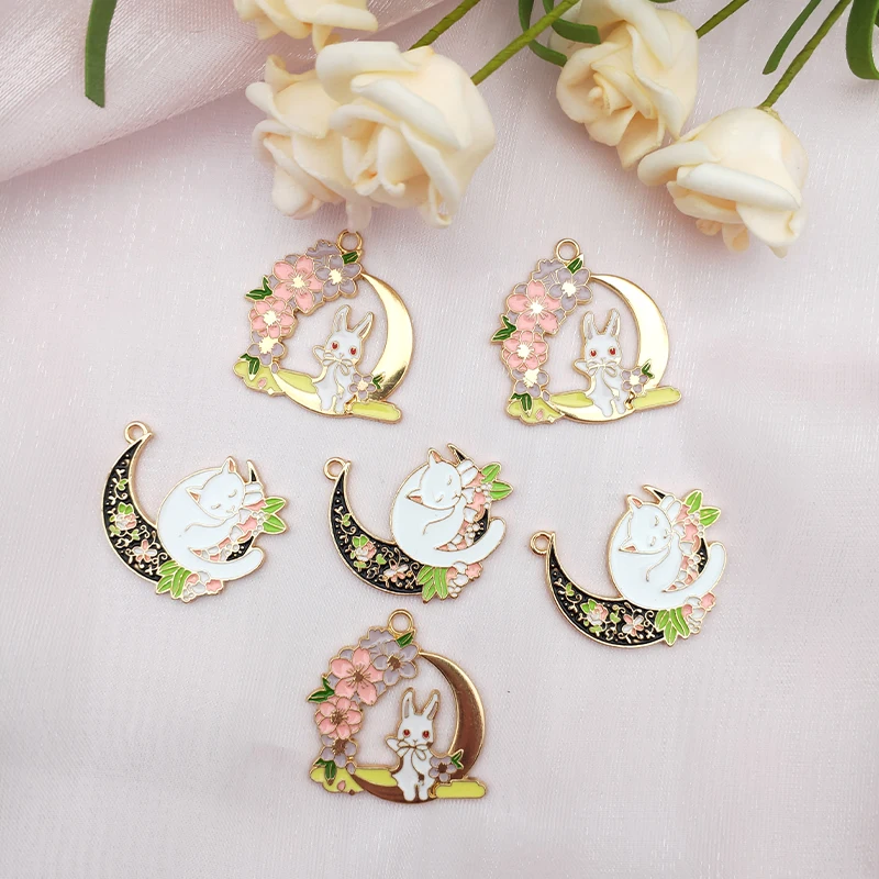 10 PCS Diy Wreath Rabbit Bracelet Earrings Necklace Pendant Alloy Pendant Pendant Accessories Moon Cat Earring Accessories