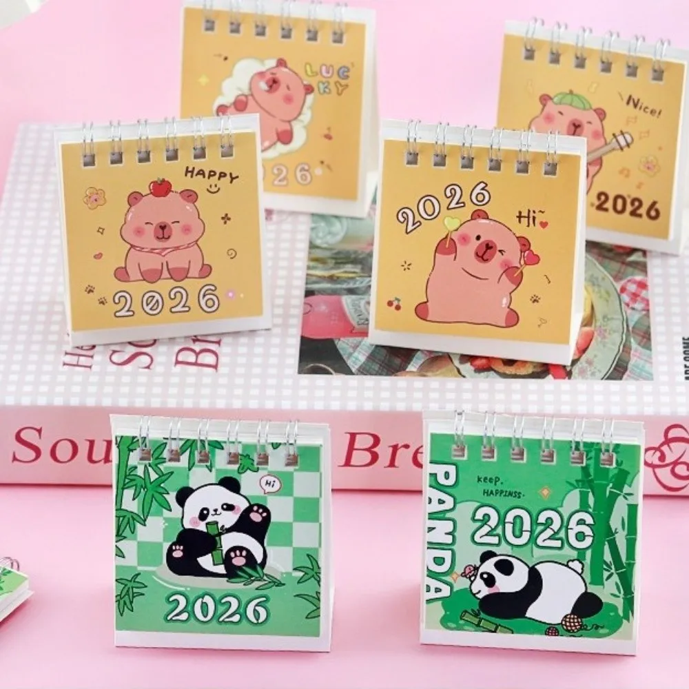 Semplice piccolo calendario da tavolo 2026 in piedi Flip Cartoon Schedule Planner Decorazione desktop Mini calendario Regali