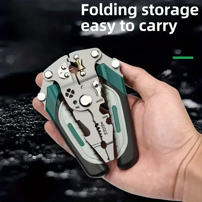 كماشة تجريد الأسلاك أداة كهربائية متعددة الوظائف مع قطع العقص ومفتاح الربط تتميز بتصميم قابل للطي لسهولة التخزين