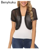Chal de tul fino para mujer, Tops recortados de manga corta, cárdigan Bolero informal de playa, ropa de protección solar, moda de verano