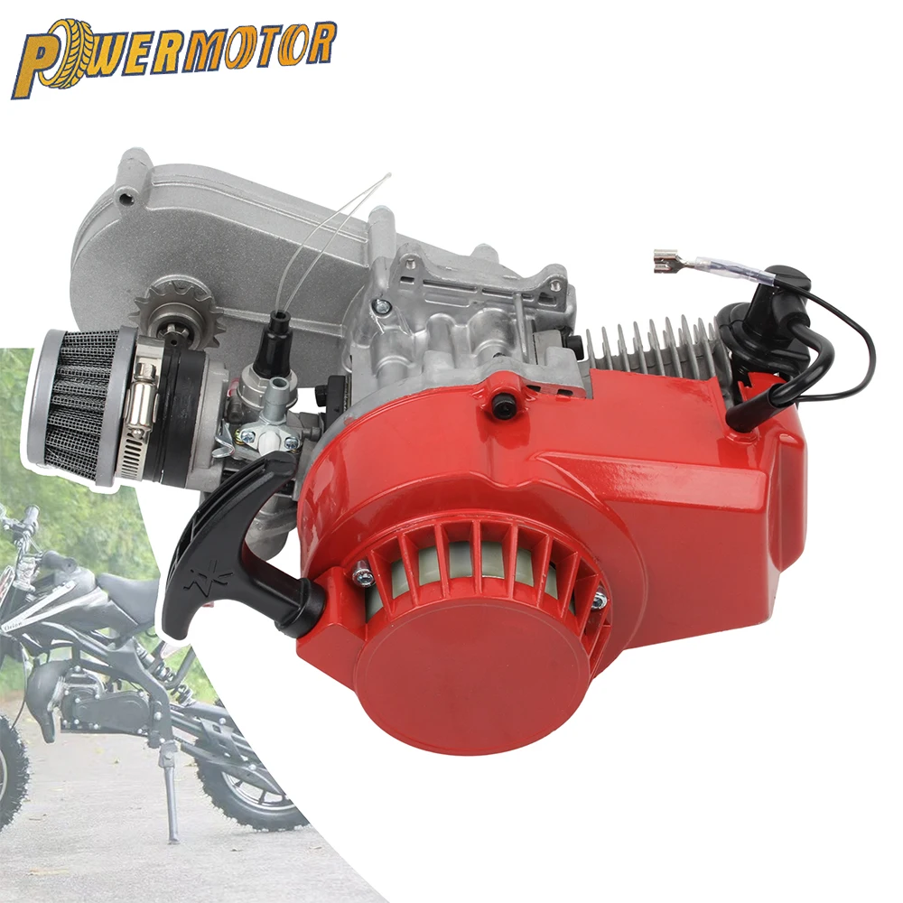 Motorcycle 49cc 2 Stroke Air Cooled Gas Engine Pull Start Motor for Mini Dirt Bike ATV  Quad Motocross Replacement Parts