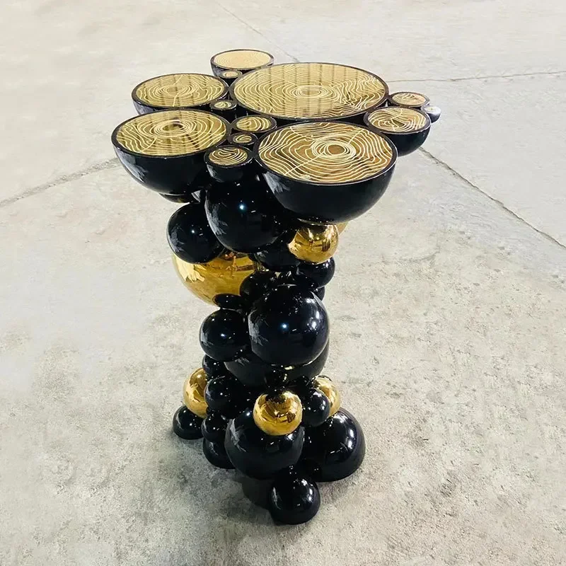 Metal black ball edge table, design artistic etching countertop, living room sofa luxury side table