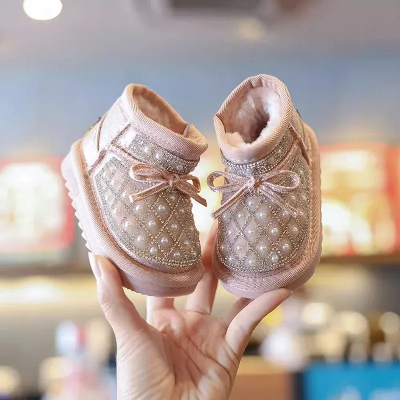 

Infant Toddler Baby Winter Snow Boots for Girls Boys Fleece Lined Soft Sole Thickened Cotton Warm Shoes