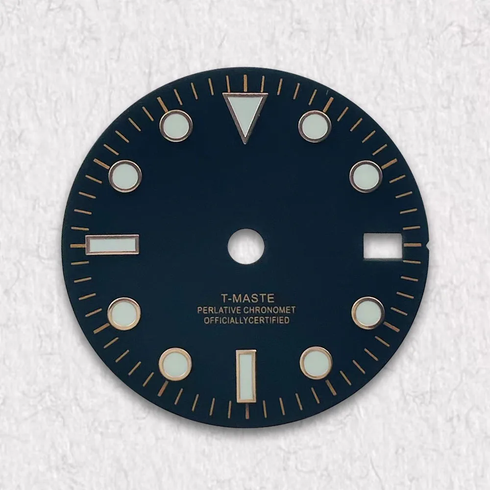 高品質 28.5 ミリメートル S ロゴサブダイブダイヤルフィット NH35/NH36/4R/7S ムーブメントグリーン発光ブラックエナメルダイヤル時計修正アクセス