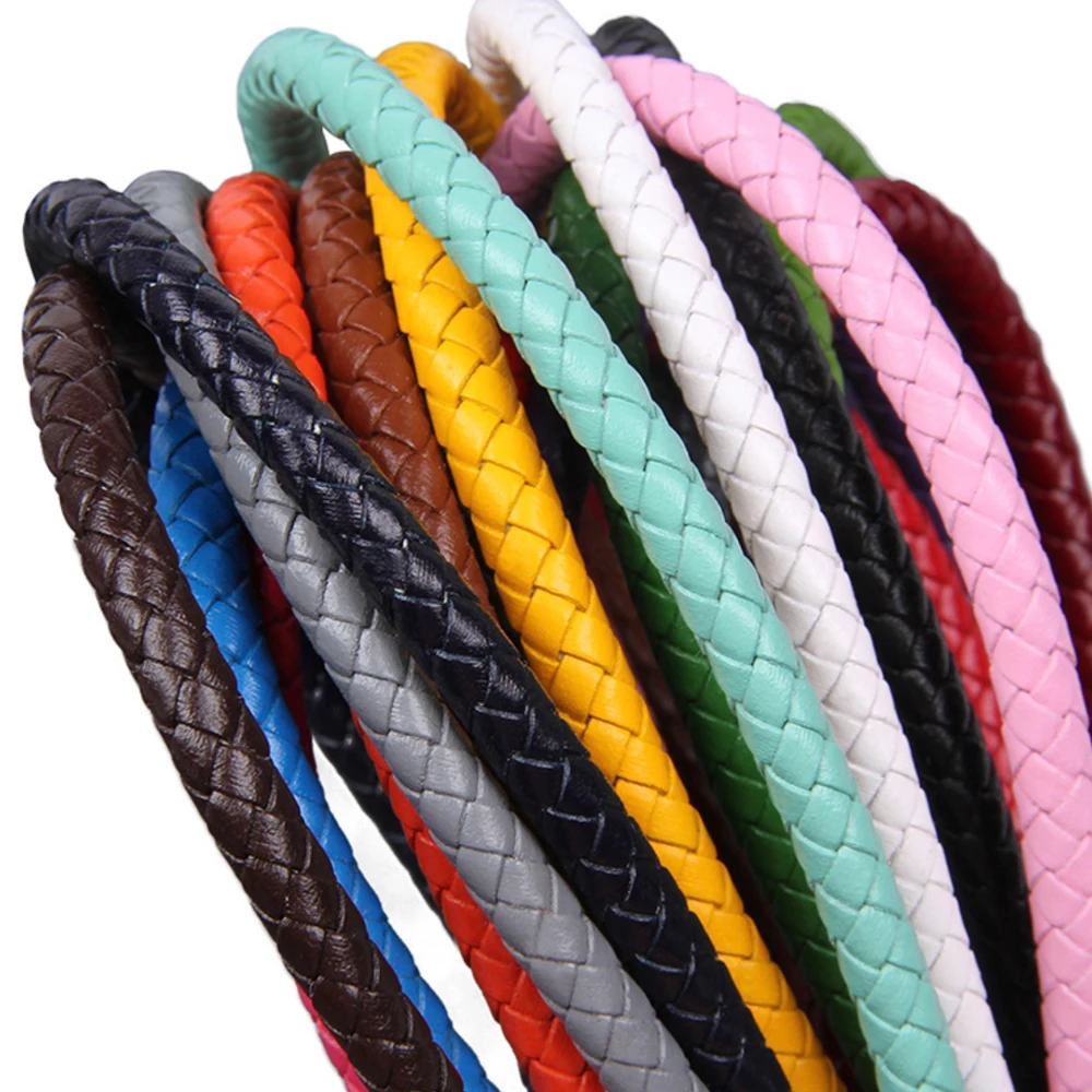 2 metry 3/4/5/6mm kolorowe plecione oryginalne skórzane bransoletki ustalenia okrągły skórzany sznurek sznurek liny naszyjnik DIY tworzenie bransoletek