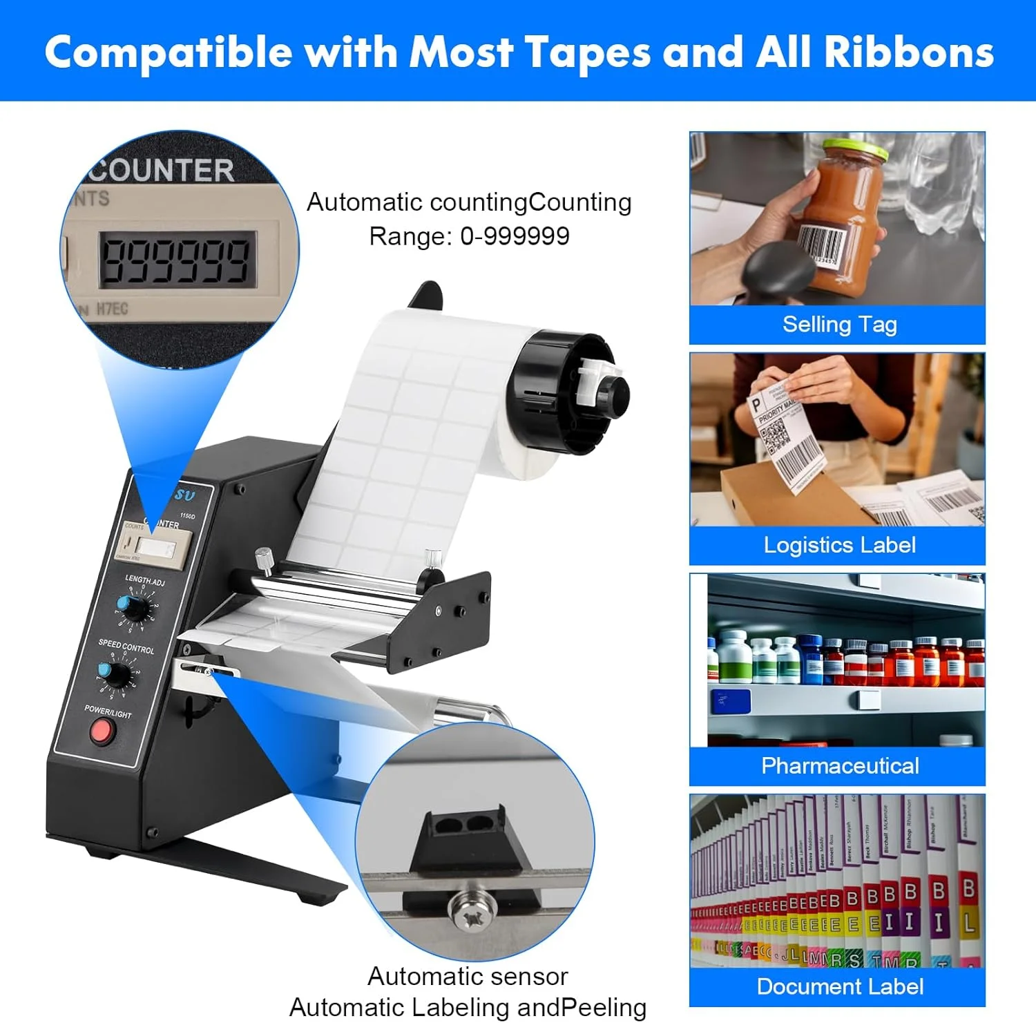 Automatic Label Dispenser,1150D,Automatic Label Separator,Label applicator, 110V,1-8m/min, Auto Counting Portable Label Applicat